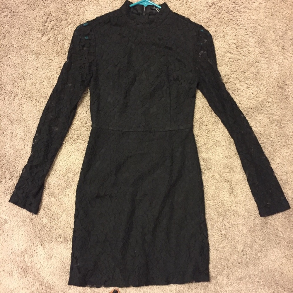 Black Lace High Neck Bodycon Dress
